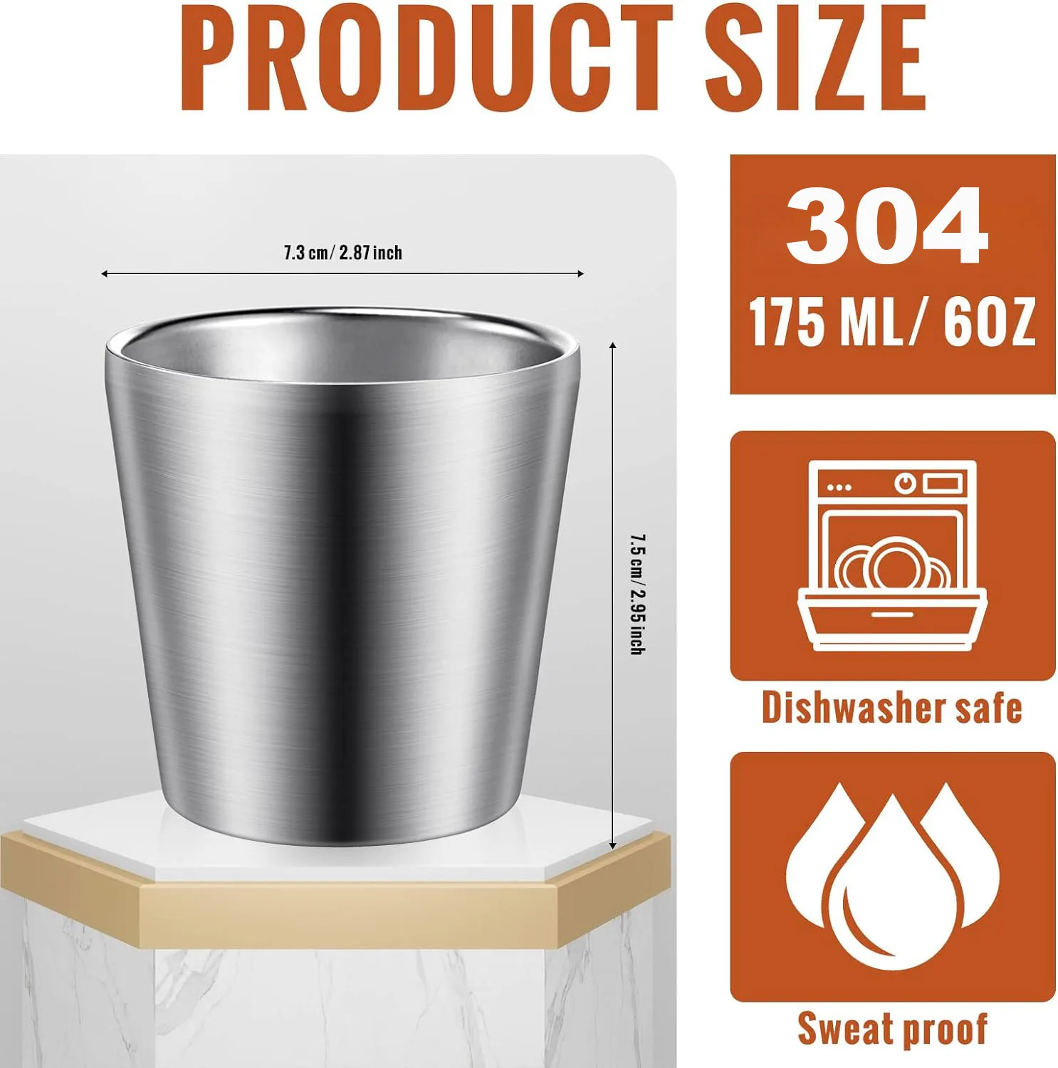Stainless Steel Cups Double Wall Tumbler Glasses Stackable Insulated Reusable