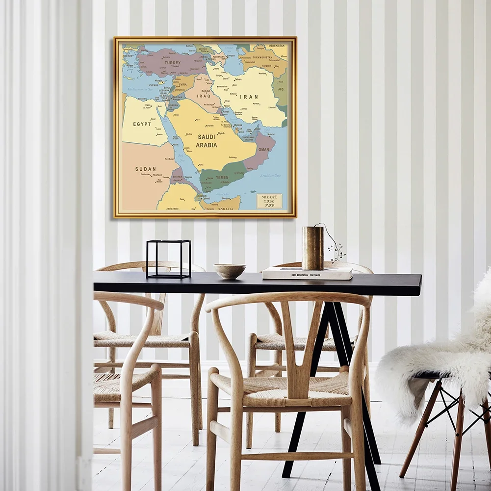 90*90 cm Middle East Political Map Non-woven Canvas Painting Wall Art Poster Living Room Home Decoration School Supplies