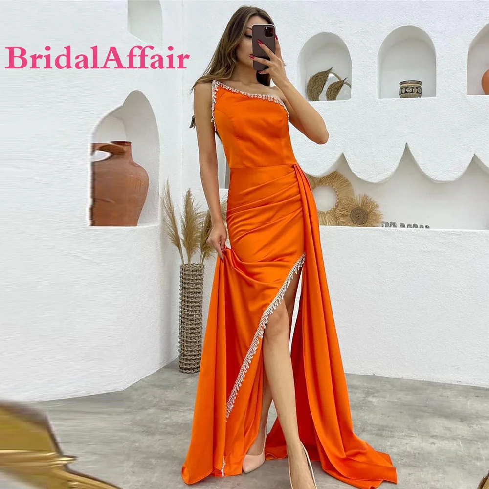 

BridalAffair новые оранжевые длинные вечерние платья с юбкой-годе Специальный вырез кристалл Дубай женское официальное платье с разрезом для ног сексуальное платье для выпускного вечера