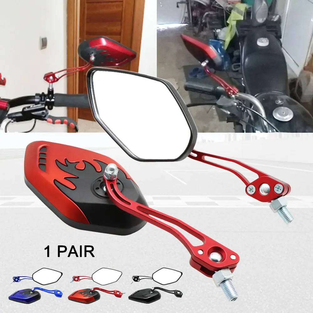 Black Universal Motorcycle Rear View Mirror Scooter Mirrors 8mm 10mm For Honda Yamaha Kawasaki