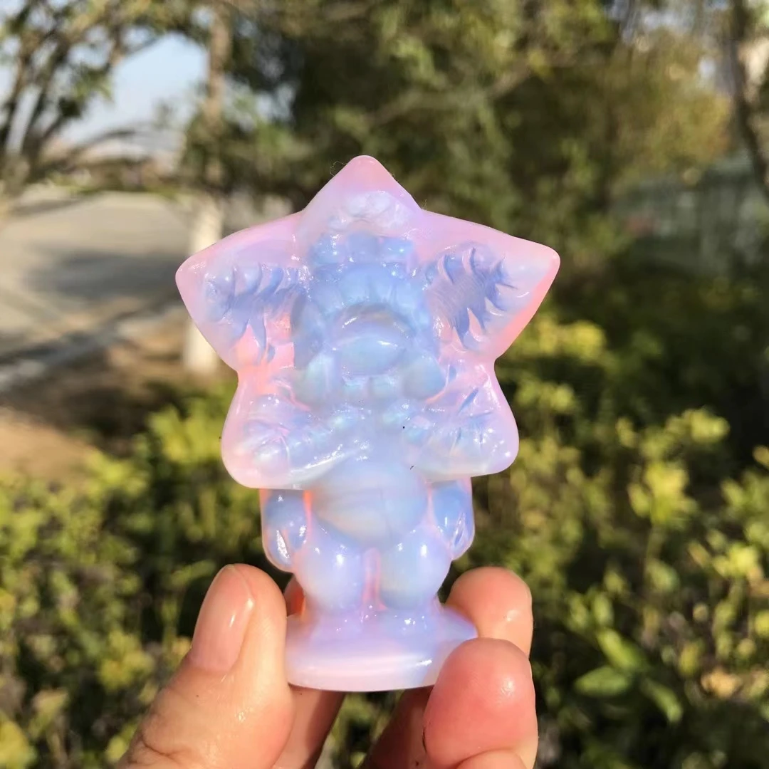 

70mm Natural blue Pink opal fluorite quartz hand carved cartoon lovely cartoon cannibal flower home decoration Christmas gift