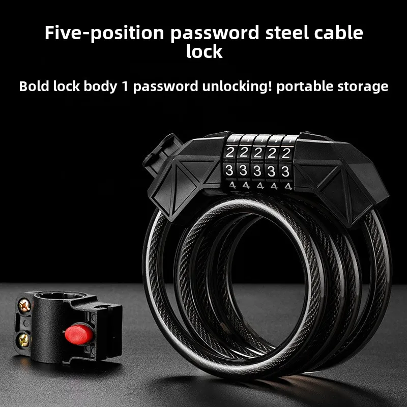 1.2-1.8m Bicycle Password Lock 5 Digits Anti Theft Steel Cable Mountain Road Bicycles Bike Lock Cycling Equipment Accessories