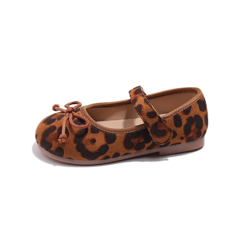Kids Baby Girls Shoes Fashion Vintage Leopard Print Flat Single Shoes Cute Princess Ballet Mary Janes Shoes Anti-slip Large Size 5