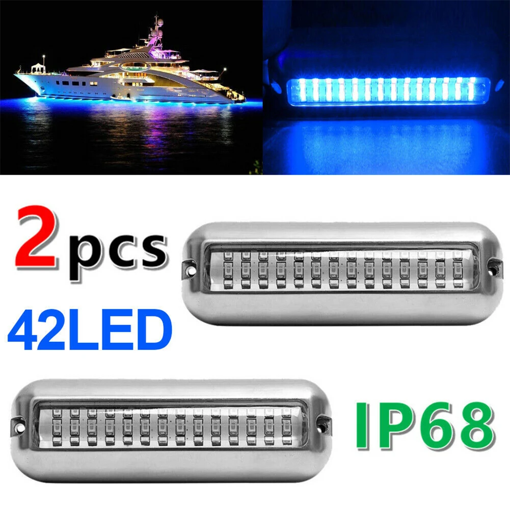 

2 Pcs 42LED 50W Underwater Lights 10-30V DC Waterproof Stainless Steel Visible 90 Degrees Lamp For Yacht Marine Acesssories