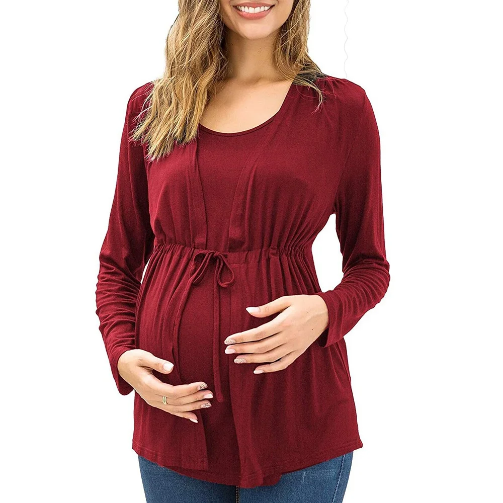 Women Maternity Clothes Long Sleeve Double Layer Nursing Tops T-shirt Breastfeeding Pregnancy Clothes Gestante Roupas - 2
