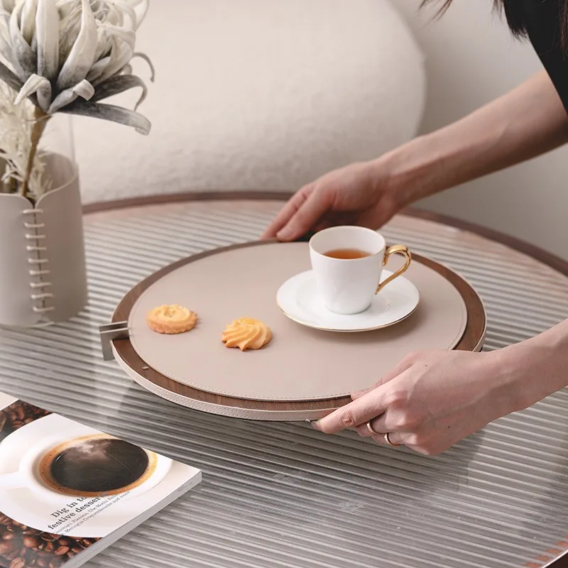 Nordic Creative Horsehair Tray Modern Simple Round Square Walnut Leather Tray Creative Home Furnishings Model Rooms Decorations 3