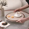 Nordic Creative Horsehair Tray Modern Simple Round Square Walnut Leather Tray Creative Home Furnishings Model Rooms Decorations 3