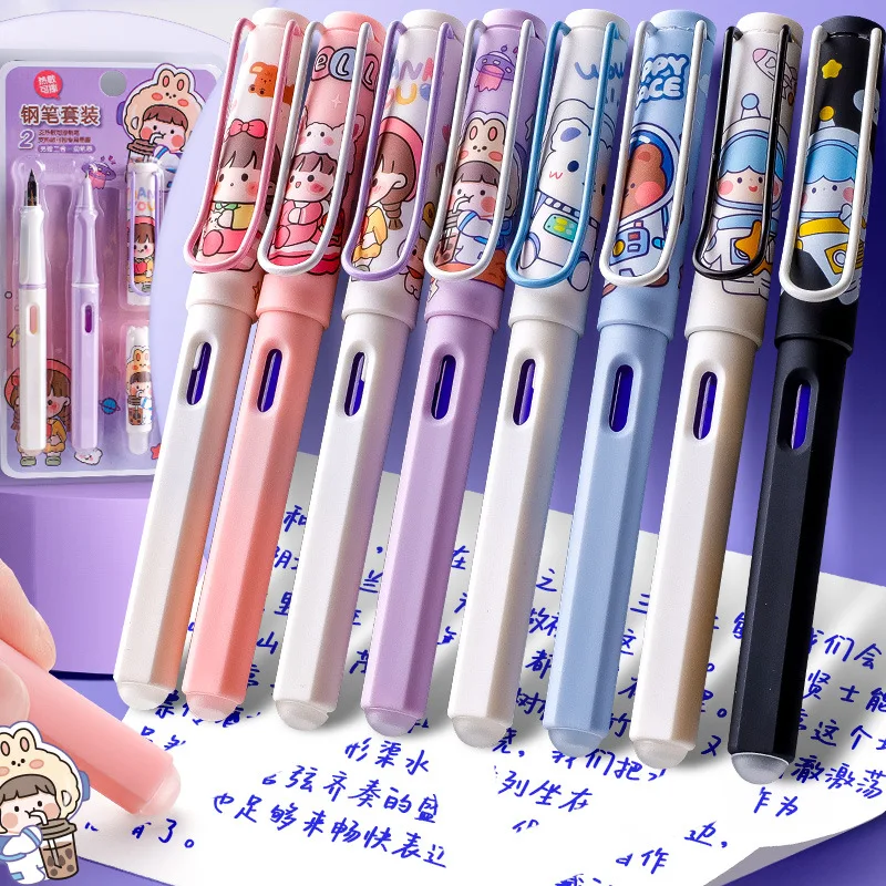 KawaiiErasableFountainPenReplacableInkSetBlueInkEF038mmCute