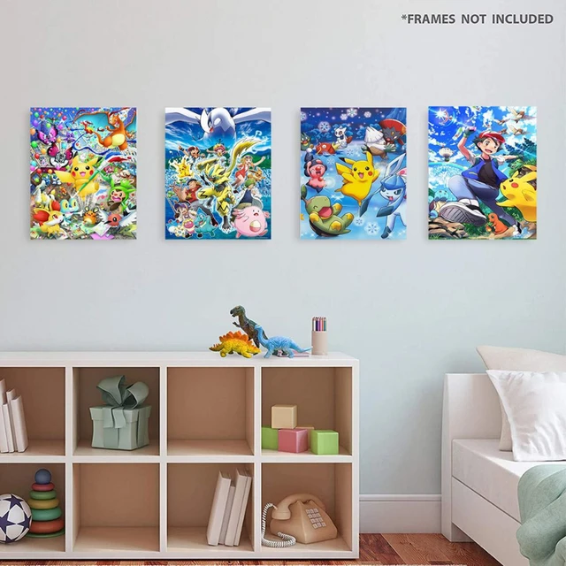 Pokemon anime cartaz dos desenhos animados papel de parede decoração  pintura adesivo de parede - AliExpress