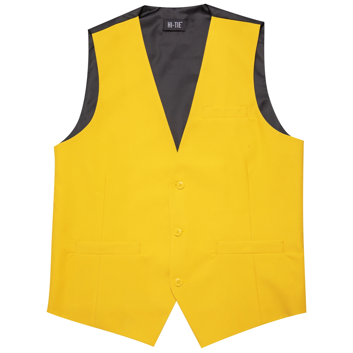 New Light Yellow Men Vest Wedding Solid Silk Waistcoat Neck Tie Hanky Cufflinks Set for Male Suit Business Party Designer Gifts 5