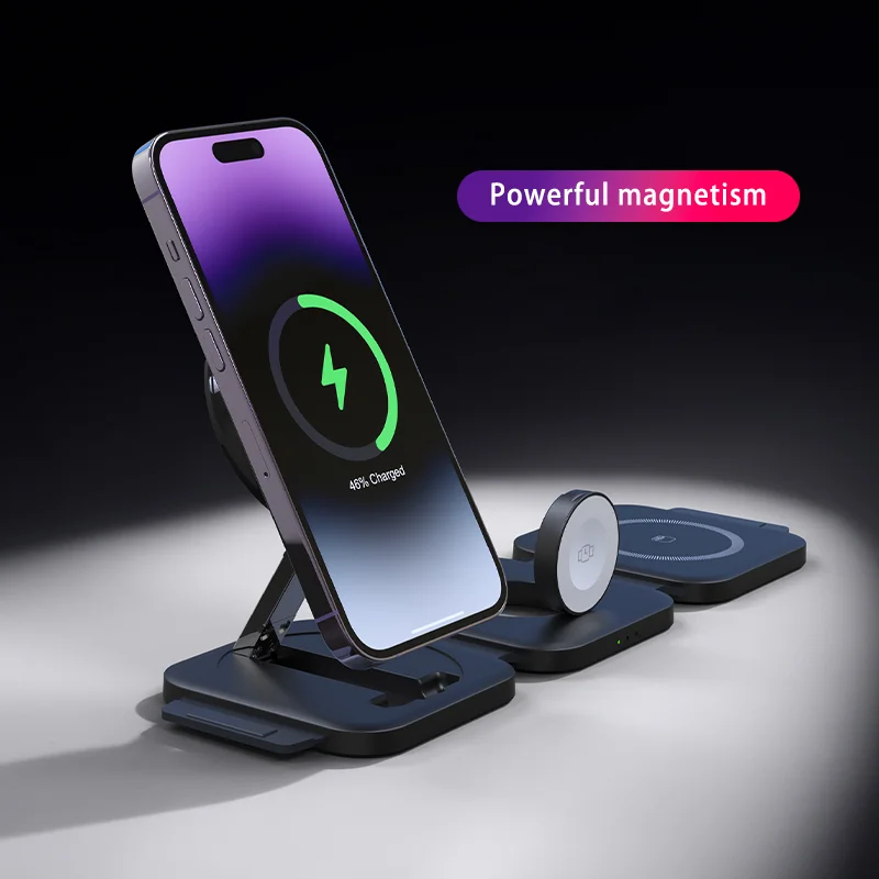 

15W 3 in 1 Magnetic Wireless Charger Pad Stand For iPhone 15 14 13 Pro Max Airpods Pro iWatch 9 8 7 Fast Charging Dock Station