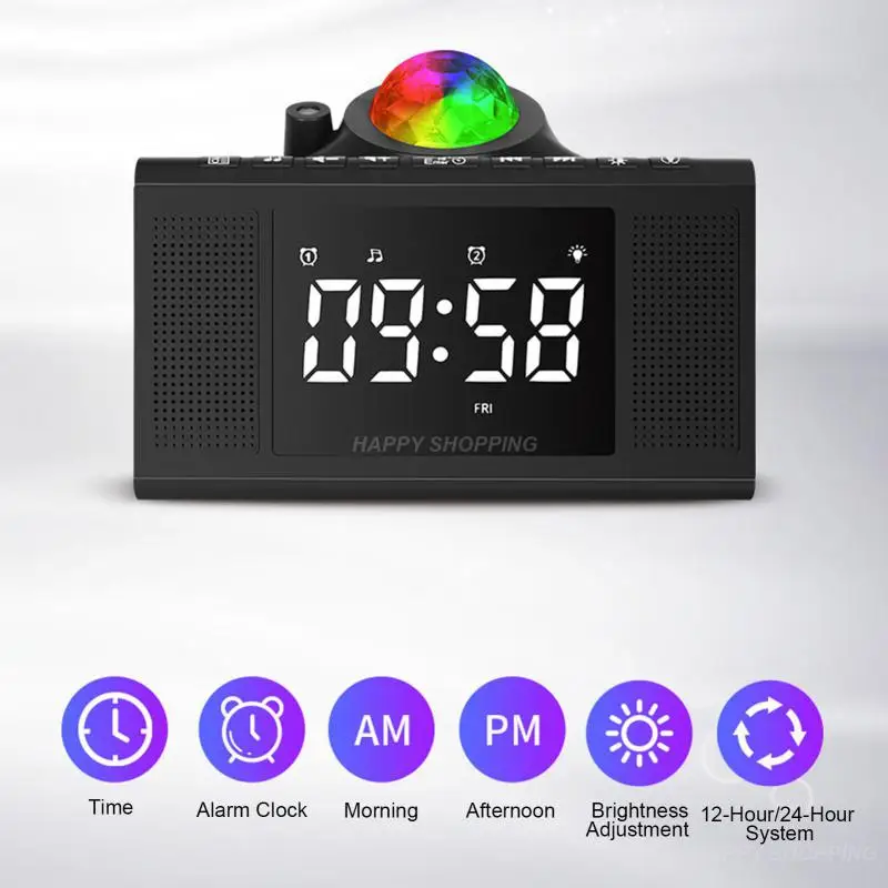 

Digital Alarm Clock Projection Multifunction Music Starry Calendar Desk Clock Color Changing Children Gift Sky Star Projector