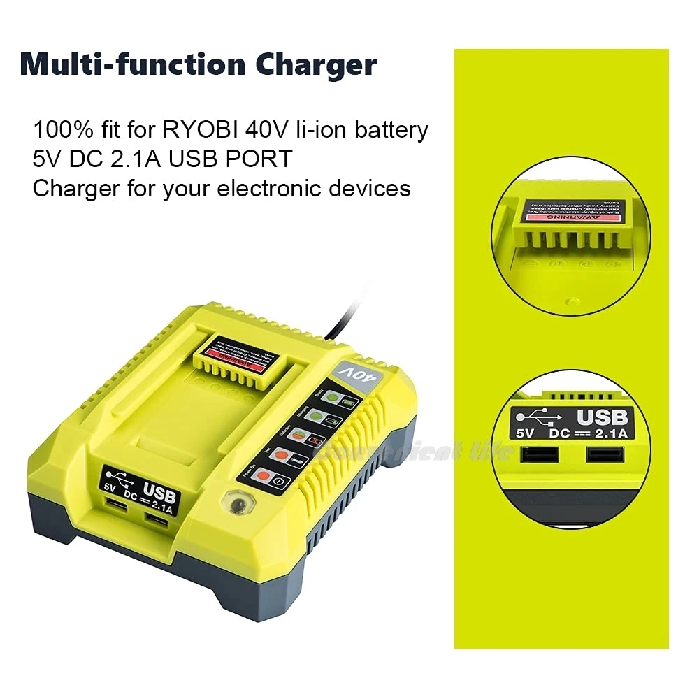 40V Charger for Ryobi Battery OP401 Lithium-ion Battery Charger Compatible With