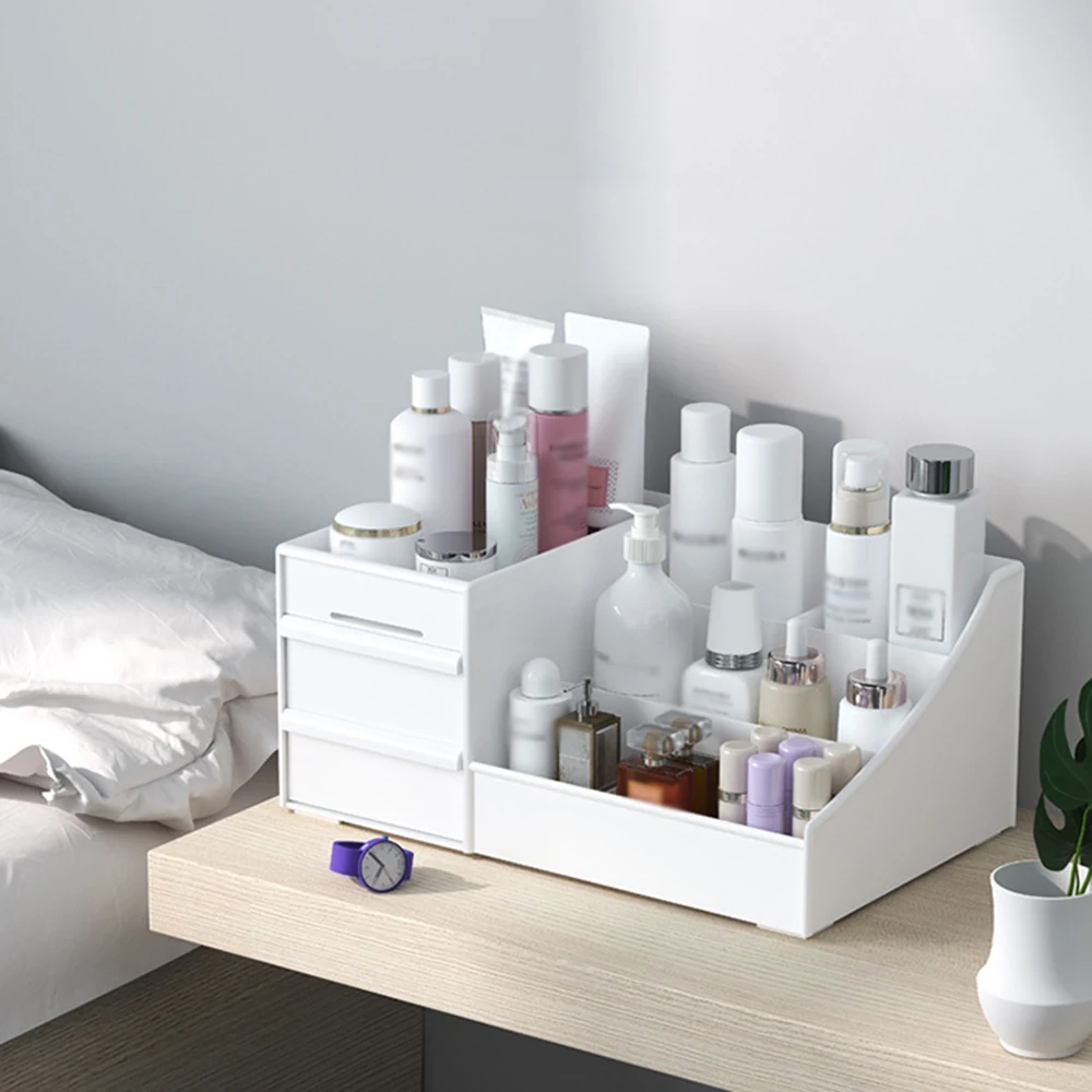 1pc White New Drawer Makeup Storage Box Dormitory Finishing Plastic Shelf Cosmetics Skin Care Dressing Table Desktop 2