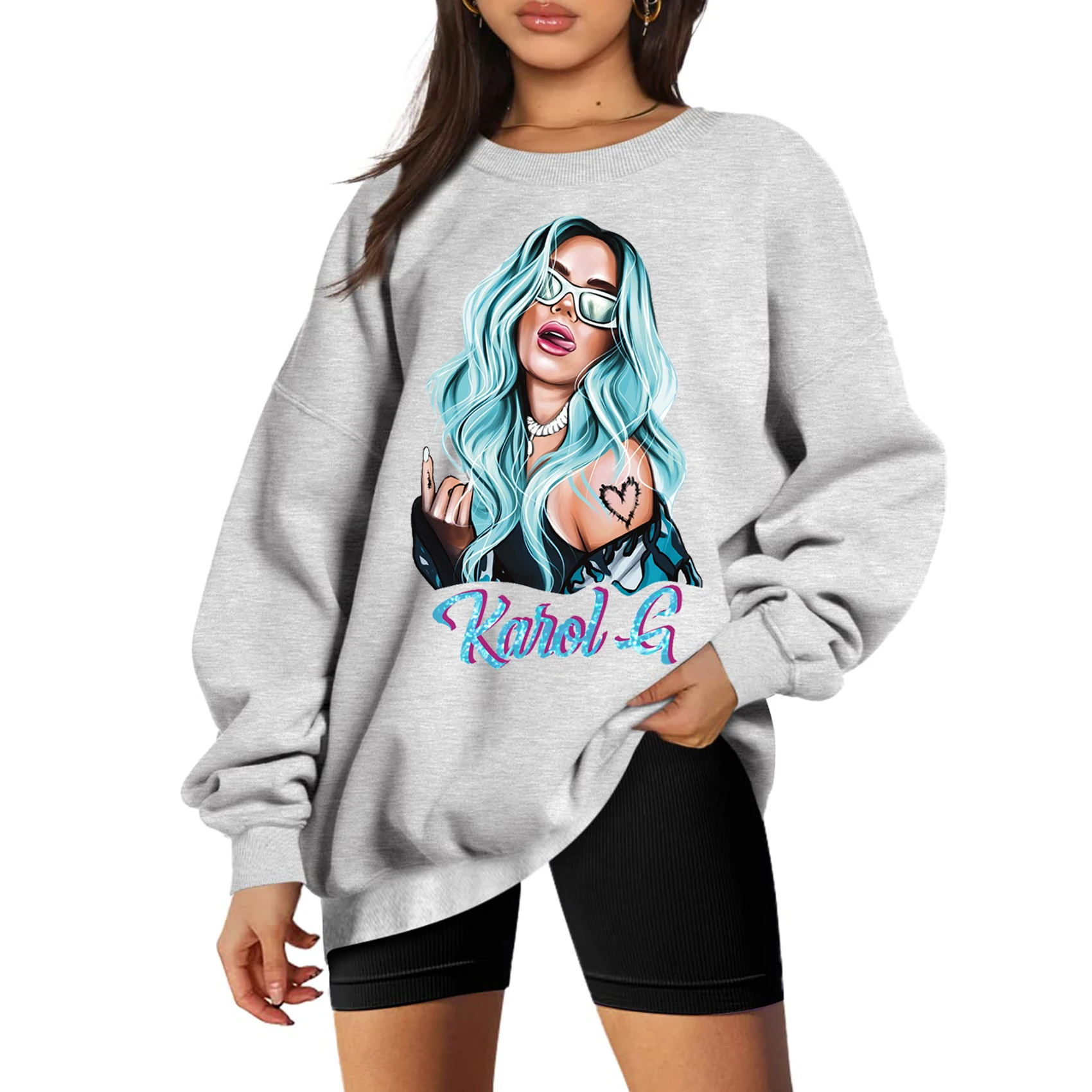 Plus Size Women's Clothing La Bichota Sweatshirt Woman Karol G Print Hoodie  Pullover Tops Streetwear Oversized Hip Hop Clothes - AliExpress