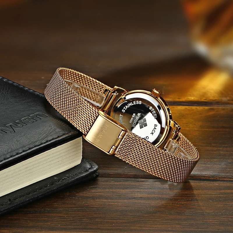 Relogio Feminino WWOOR Brand Women Watch Fashion Ladies Quartz Watches Bracelet Waterproof Simple Gold Mesh Luxury Women Watches