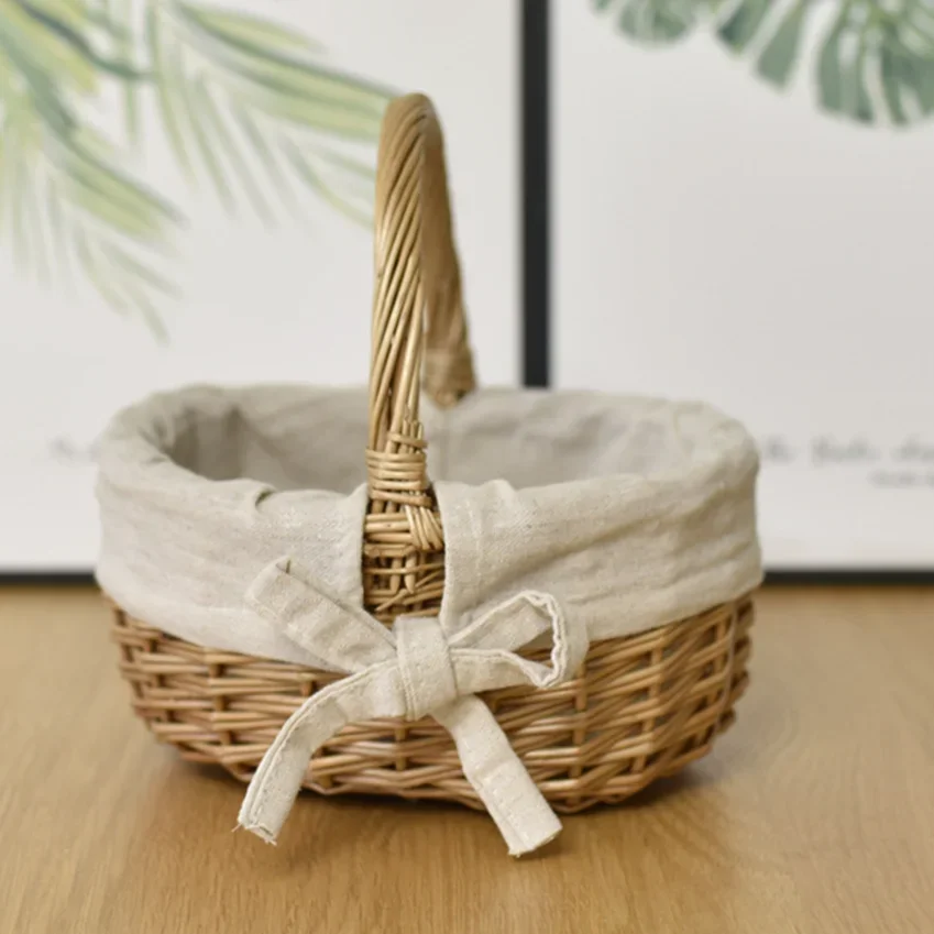 Woven Basket Rattan Storage Basket Flower Girl Hand Basket Handmade Summer Pastoral Style Picnic Basket For Home Wedding Decor 2
