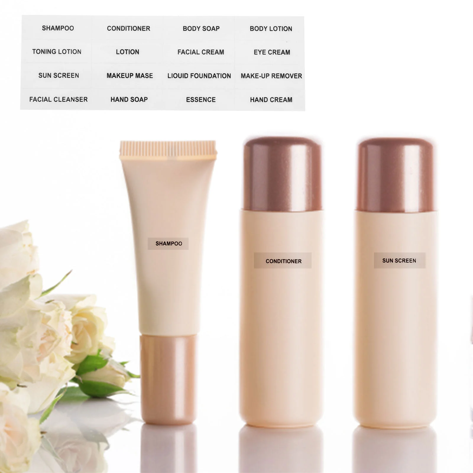 Cosmetic stickers makeup stickers waterproof soap glass bottle 12x4cm cosmetics labels Pvc self-adhesive containers shampoo travel 10 Pcs