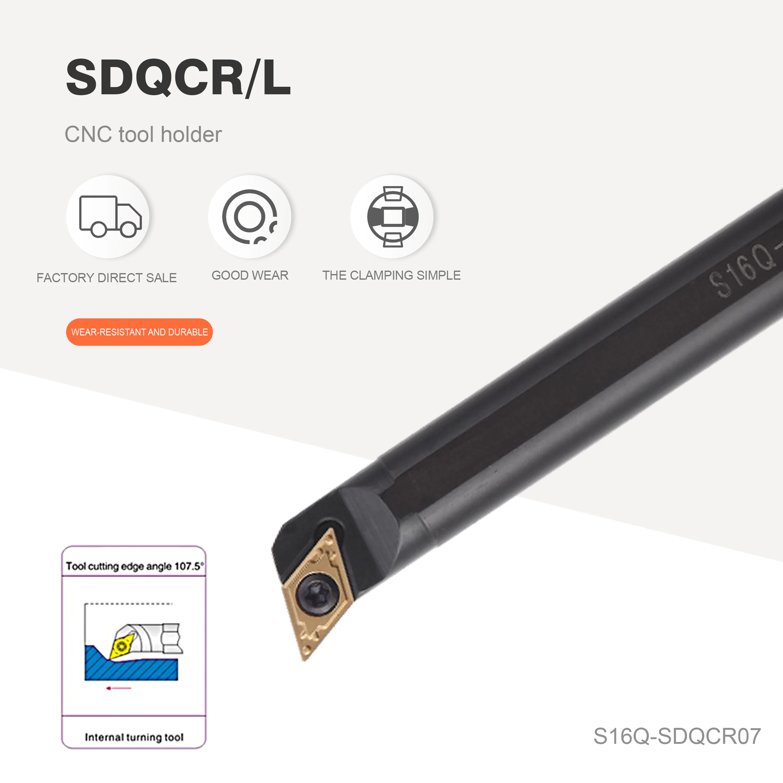 

SDQCR S08K-SDQCR07 S16Q-SDQCR11 S32T-SDQCR11 Internal turning tool holder Carbide insert SDQCL lathe tool combination