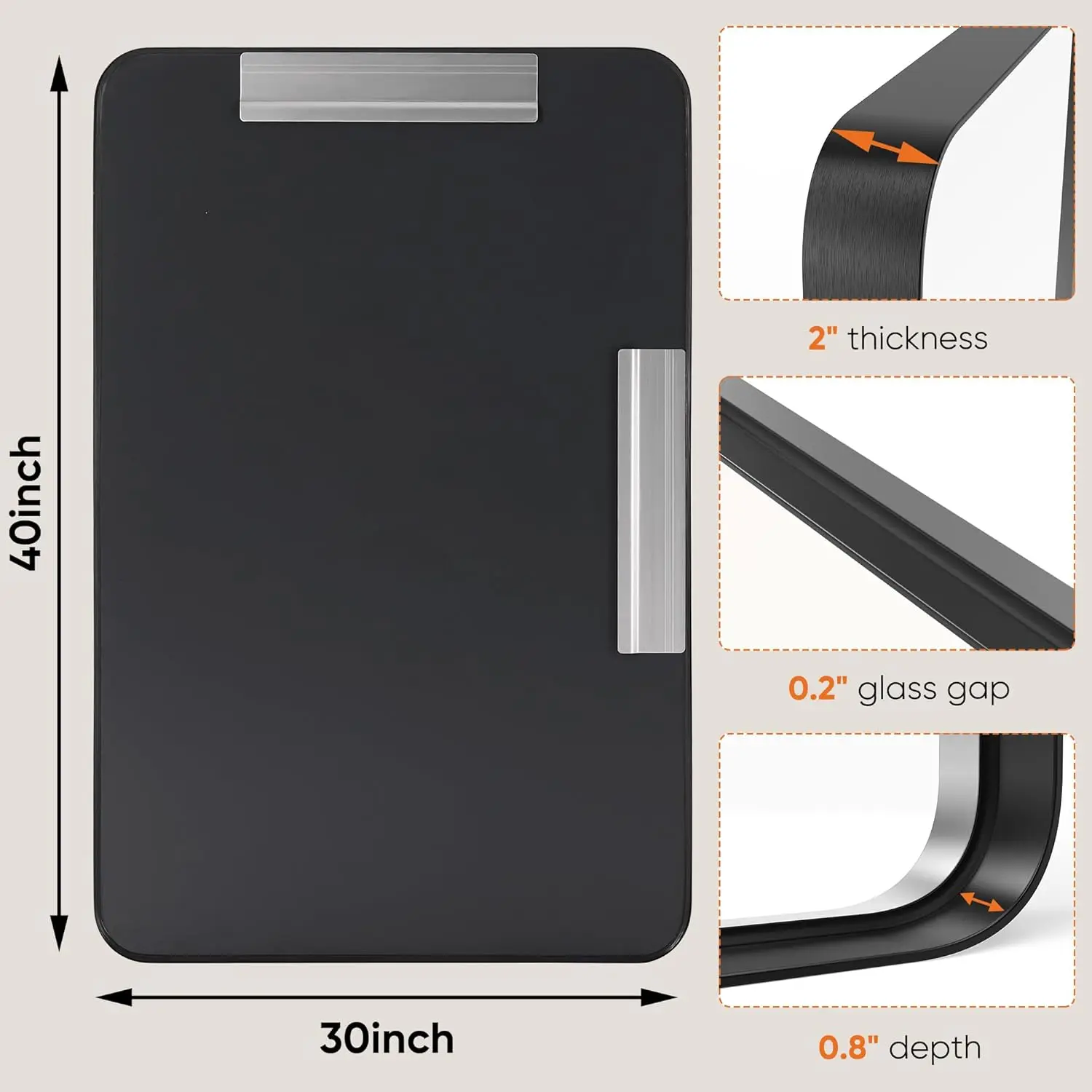 Black Vanity Mirror. 30x40" Metal Frame. Rounded Rectangular. Modern. Farmhouse Style. Tempered Glass. Horizontal/Vertical Hang