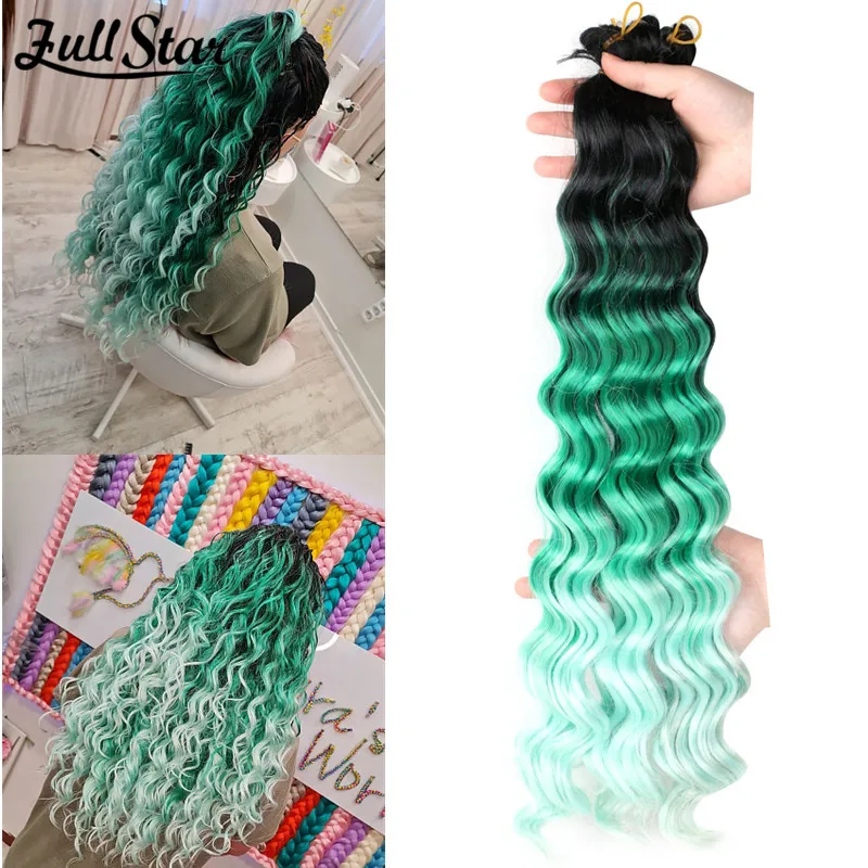 

Full Star Deep wave Synthetic Hair Crochet Braids Black Ombre Blue Blonde Grey Purple 80g 1-9 pack Braiding Curly Hair for Women