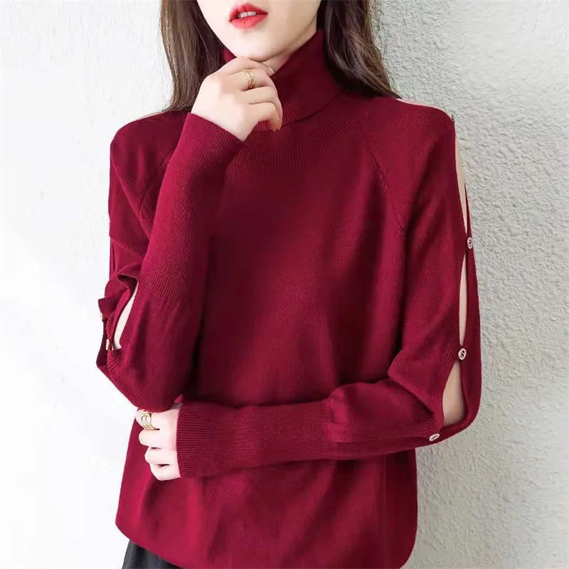 

Autumn and Winter Slim Korean Version New Fashion Off Shoulder Sweater Women's Pullover Knitted Underlay