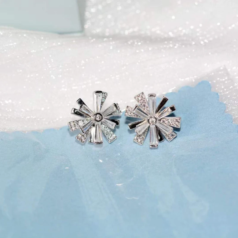 

925 sterling silver ice crystal flower stud earrings for women exquisite small mini personality wedding fashion luxury jewelry