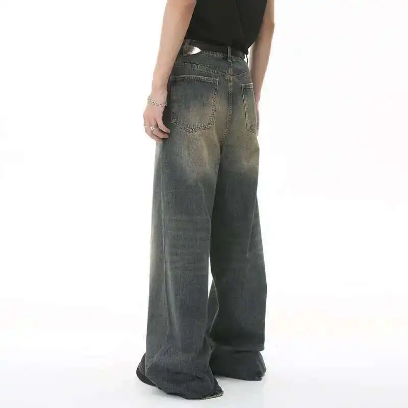 Men's Vintage Jeans Fashion Washed Street Casual Wide Leg Denim Pants Summer Distressed Loose Male Versatile Trousers 9C354 men jeans mens jeans jeans trousers washed jeans denim trousers