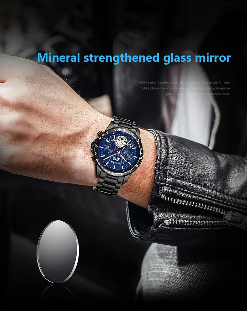 AILANG Tourbillon mécanique pour hommes, étanche, automatique, squelette à vent automatique, acier noir, livraison directe_voghion.com