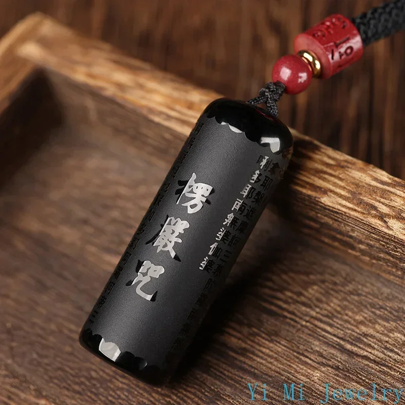 Pendant Necklace Obsidian Shurangama Mantra Pendant Year Rabbit Heart Sutra Necklace Adjustable Length Perfect Birthday Gift Friends Loved Ones