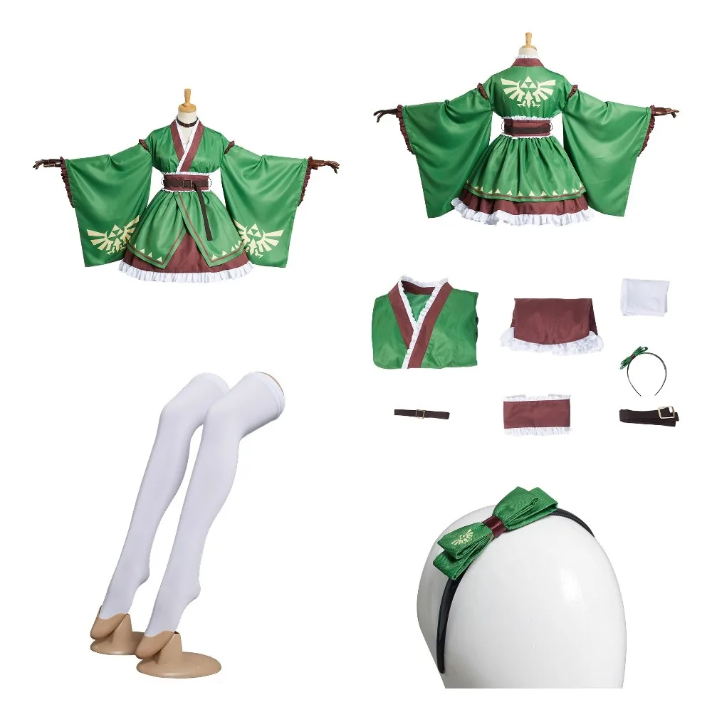 

Breath of the Wild Link Zelda Cosplay Costume Lolita Kimono Dress Outfits For Girls Women Adult Halloween Carnival RolePlay Suit