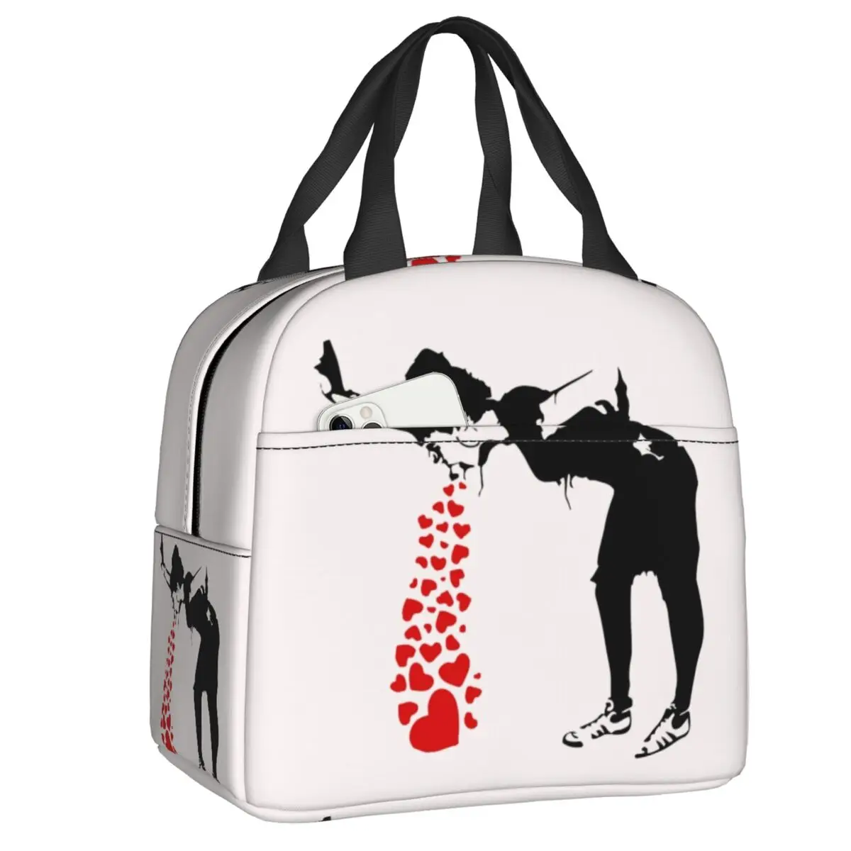 

Banksy Lovesick Grafitti Insulated Lunch Tote Bag for Women Thermal Cooler Bento Box Outdoor Camping Travel Picnic Food Bags