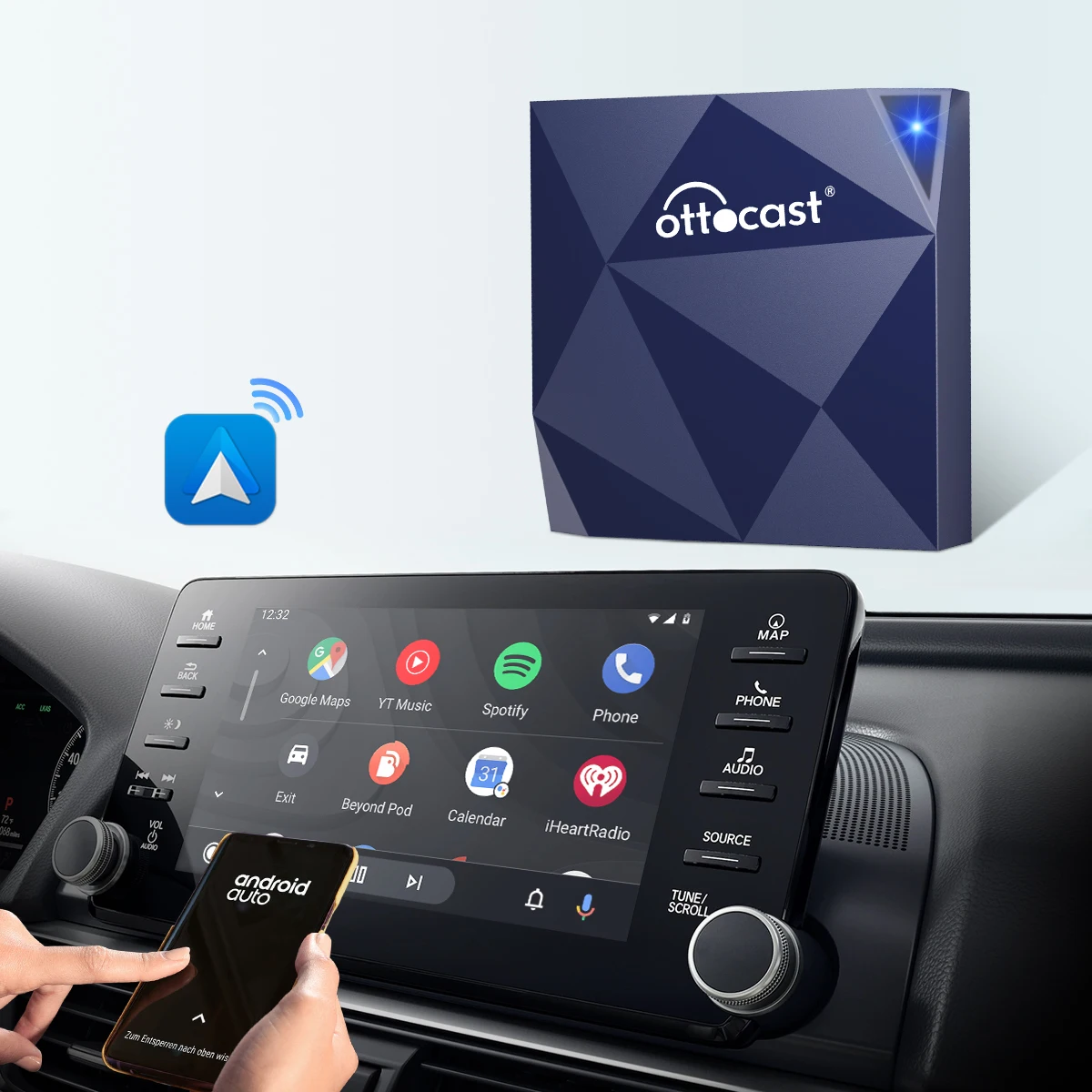 Ottomcast A2A Android Auto Wireless Adapter Car Intelligent System Accessori Per Auto Dongle Plug And Play