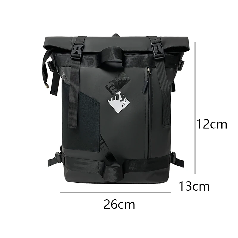 VC Men's Functional Black Backpack Trend Canvas Patchwork Design Backpack Large Capacity Travel Backpacks for Men School Bag 6