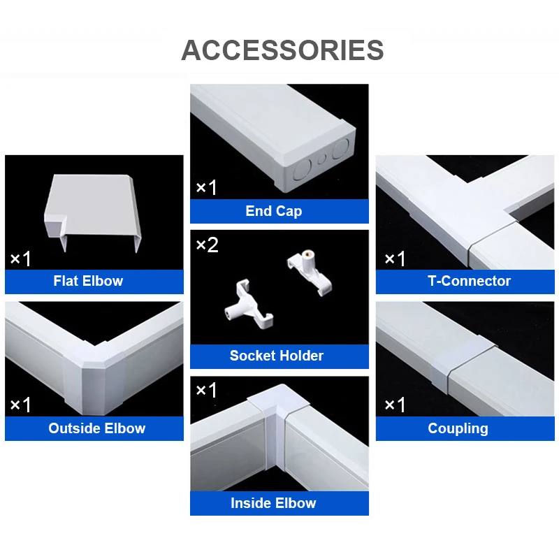 4 Pack Cable Panel Trunking, Cable Trunking Duct Applicable for Fixing Square Socket -120mm W&times;50mm H &times;500mm L