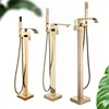 Golden Waterfall Bathtub Shower Faucets Floor Standing Faucet Hot Cold Water Shower Mixer Tap Square Tube Mixer Held Shower 2