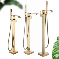 Golden Waterfall Bathtub Shower Faucets Floor Standing Faucet Hot Cold Water Shower Mixer Tap Square Tube Mixer Held Shower 2