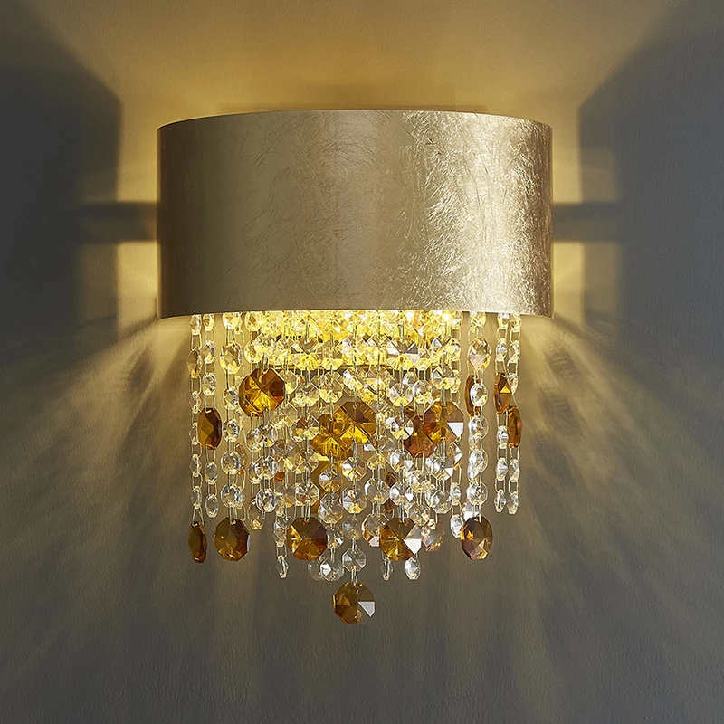 NewModernBedroomGoldWallSconceLuxuryCrystalWallLampBedside