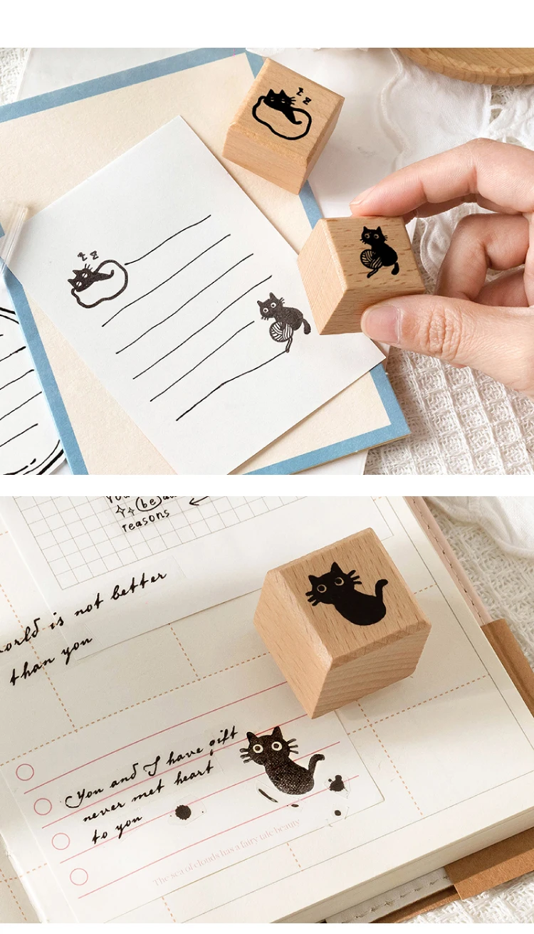 Adorable Little Black Cat Wooden Rubber Stamp Perfect Diy - Temu
