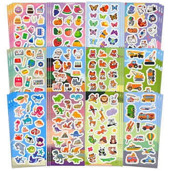12-36 fogli adesivi sfusi per scrapbooking per bambini, inclusi animali, frutta, dinosauri, gatti, pesci, automobili e altro, bomboniere f
