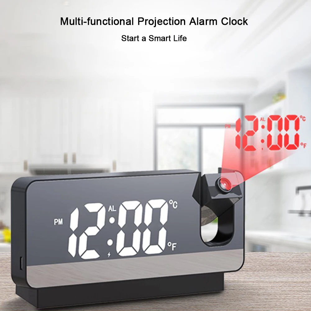 LED Digital Display Projection Alarm Clock 180° Projector on Ceiling Multifunctional Mirror Surface Desktop Clocks for Bedroom 3