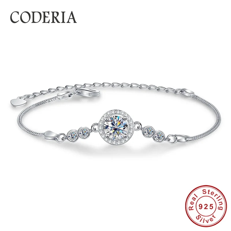 라운드 D VVS1 Moissanite 1CT 팔찌 여성을위한 결혼 선물 100% 조절 가능한 크기 팔찌 인증 보석