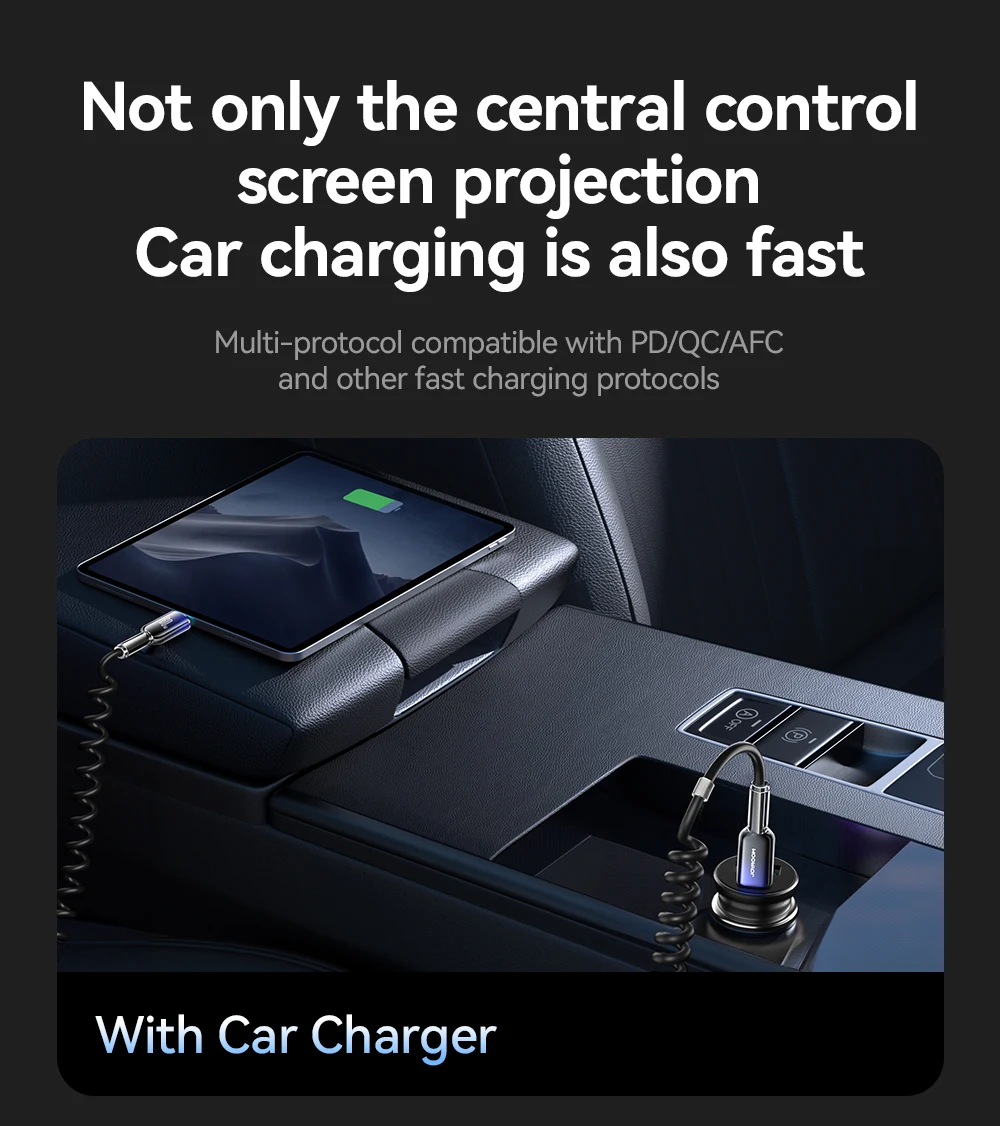 Joyroom 60W USB Type C Fast Charging Cable Spring Telescopic Car Charger Cable For iPhone 16 15 Pro Max /Xiaomi /Huawei Android