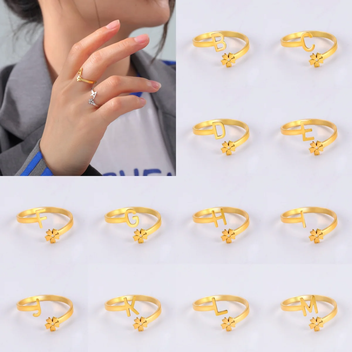 Kkjoy Mode Edelstahl Gold Farbe Initial A-Z Buchstaben Ringe Für Frauen Party Jahrestag Hochzeit Geschenk Schmuck Großhandel – Detail 7
