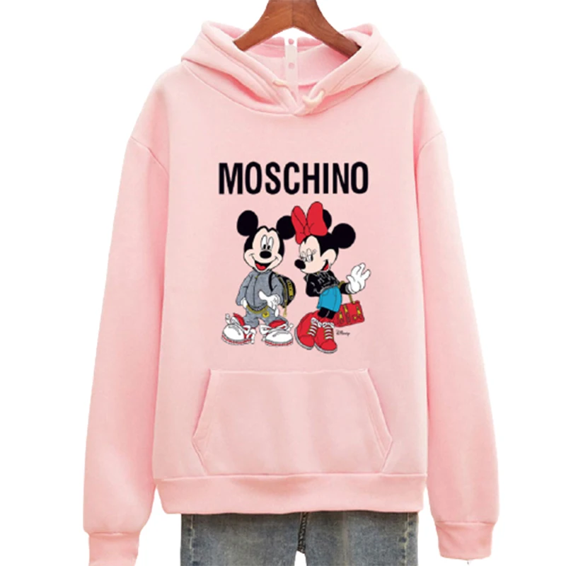 Disney Hoodie Women Mickey Mouse   Fall Winter Fashion Loose Simple Plus cashmere  Cartoon Streetwear Pullover Clothes
