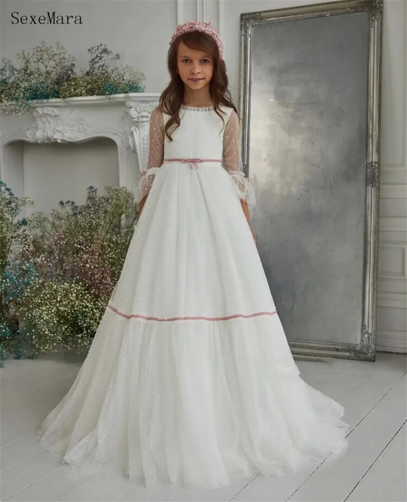 

Ivory White Tulle Flower Girl Dress Children's First Communion Dress Princess A Line Wedding Party Dress