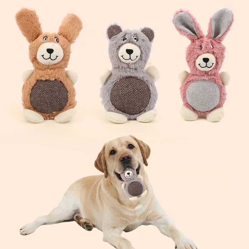 Dog Toy Cute Pink Rabbit Brown Dog Animal Plush Chewing Toy Grinding Teeth Cleaning Teeth Pet Toy