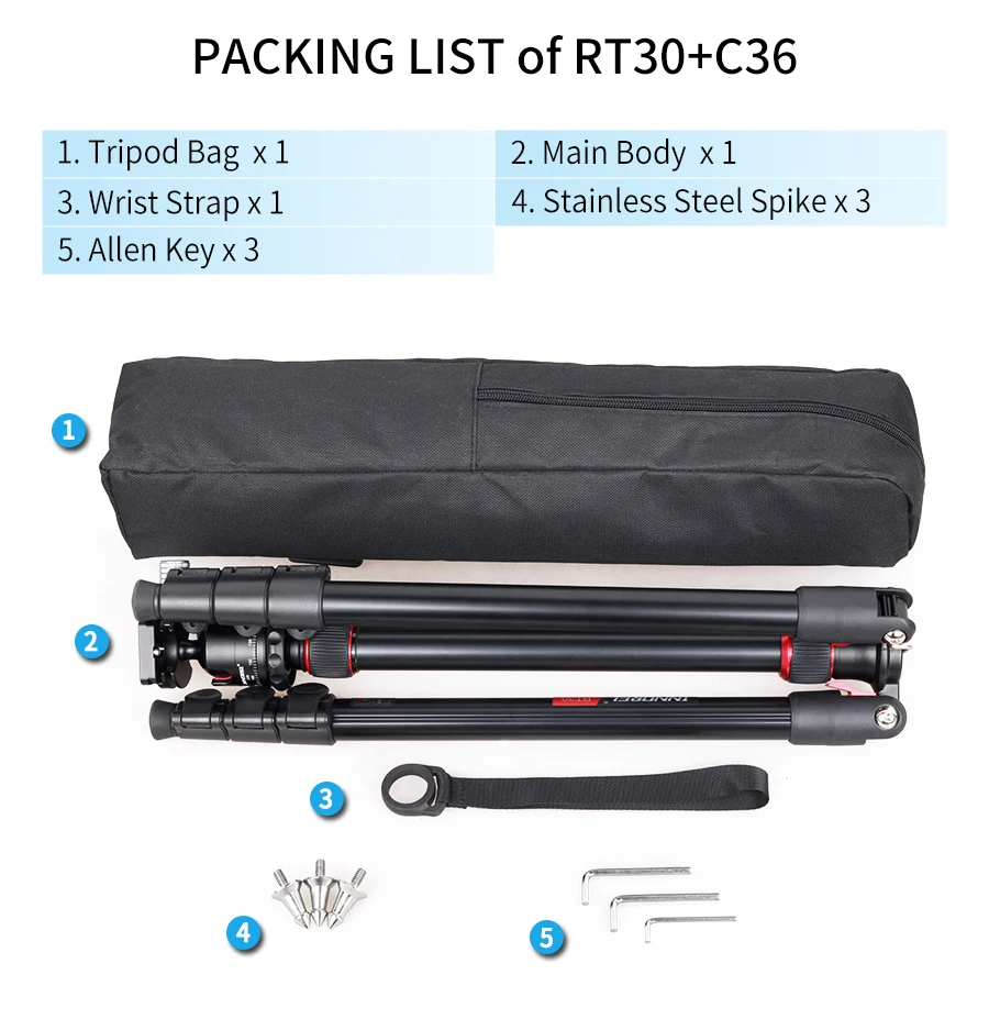 RT30 Tripod  Fast Flip Buckle Height 197cm/77.6in Monopod Aluminium Alloy Profes