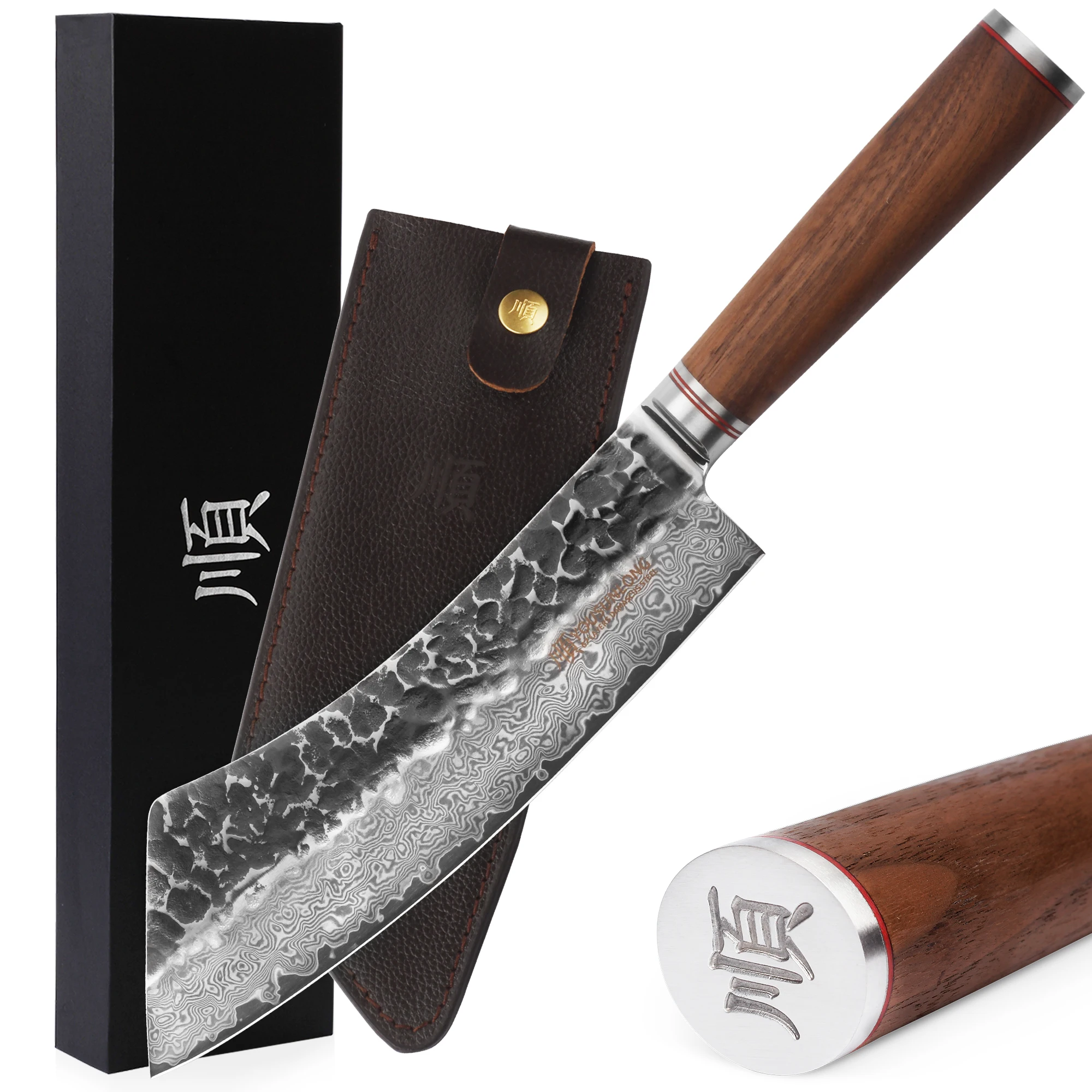 

YOUSUNLONG Hybrid Cleaver Knife 9 Inch (22.86cm) Meat Knives - Japanese Hammered Damascus Steel - Slicer Meat, barbecue, beef
