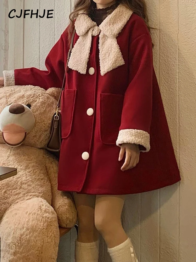 Christmas Red Coat Women Red Winter New Wool Jacket Red Wool Blends